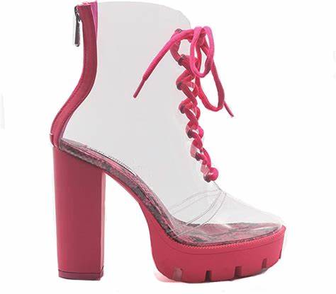 Womens Pink Brooklyn Clear chunky high heel Ankle Boots